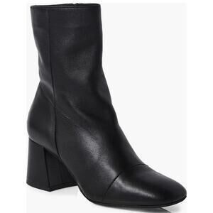 Free People Wisteria Cap Bootie Size 10 Black Block Heel Supple Leather NEW